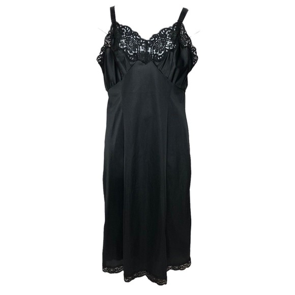 Vintage Wonder Maid Full Slip Size 34 Black Silky Nylon Rayon Lace Non Cling - Picture 1 of 9